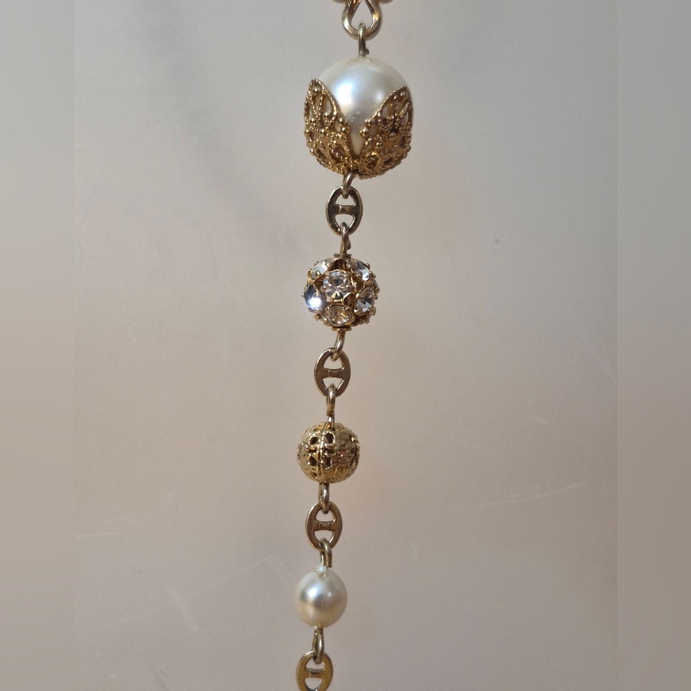 Reimagined Goldtone Pearl Drop Necklace - Picture 9 of 9